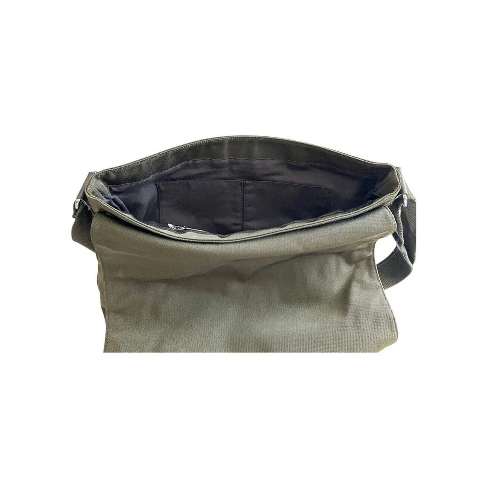 Banana Republic Olive Green Nylon Brown Leather Laptop Bag Messenger Briefcase